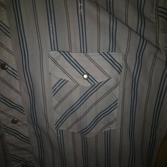 VTG Wrangler Pearl Snap Shirt Mens 2XL Blue Striped Short Sleeve Western Cowboy - Picture 3 of 7